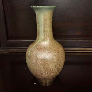 Unique Green & Brown Mottled Glaze brass Art Vase